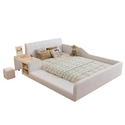 Letto Combinato 140 x 200 cm - Scrivania; Sgabello e Mensola - in Velluto - Bianco