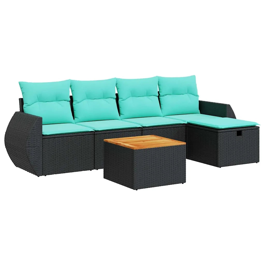Set Divano da Giardino 6 pz con Cuscini Nero in Polyrattan