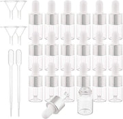 Set di 30 flaconcini trasparenti per olii essenziali (5 ml) con boccette in argento, contenitori per pipette e pipette - Ideale per olii essenziali e profumi