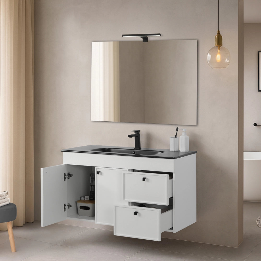 Mobile bagno sospeso 100cm bianco opaco con specchio e lavabo Craft