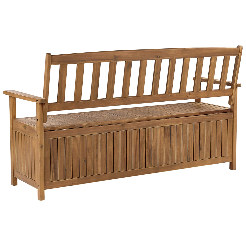 Panchina per esterni con contenitore in legno massiccio di acacia a 3 posti 160 cm con cuscino color rosso