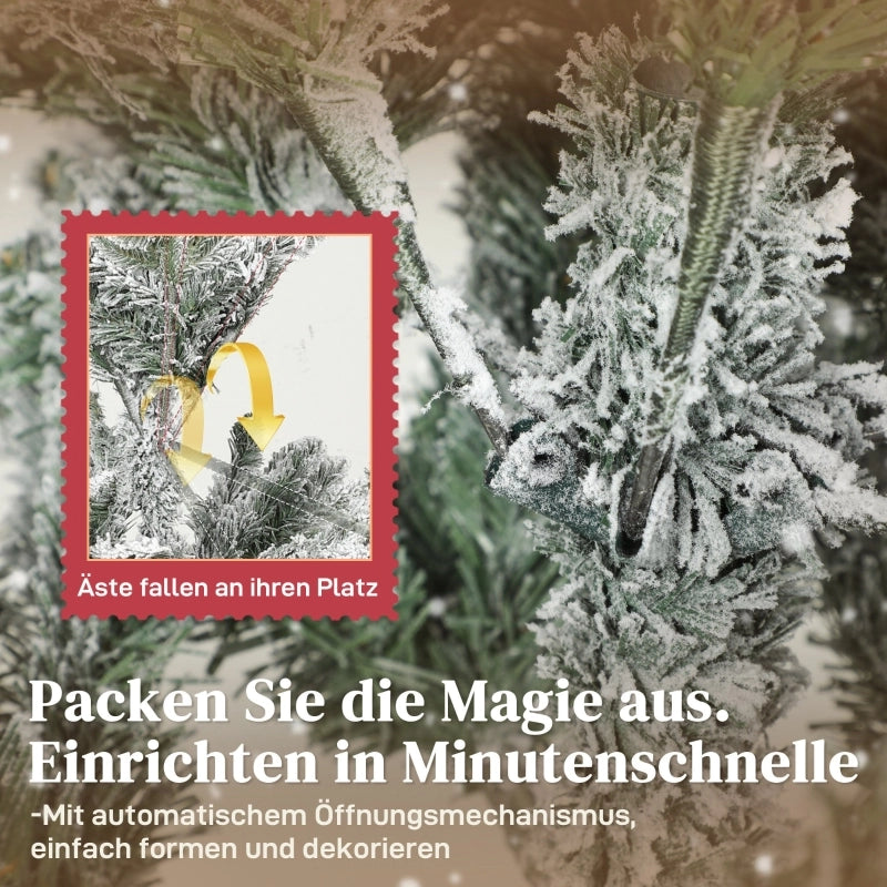 Albero di Natale artificiale, 150 cm, con neve, 1162 rami, supporto in metallo pieghevole.