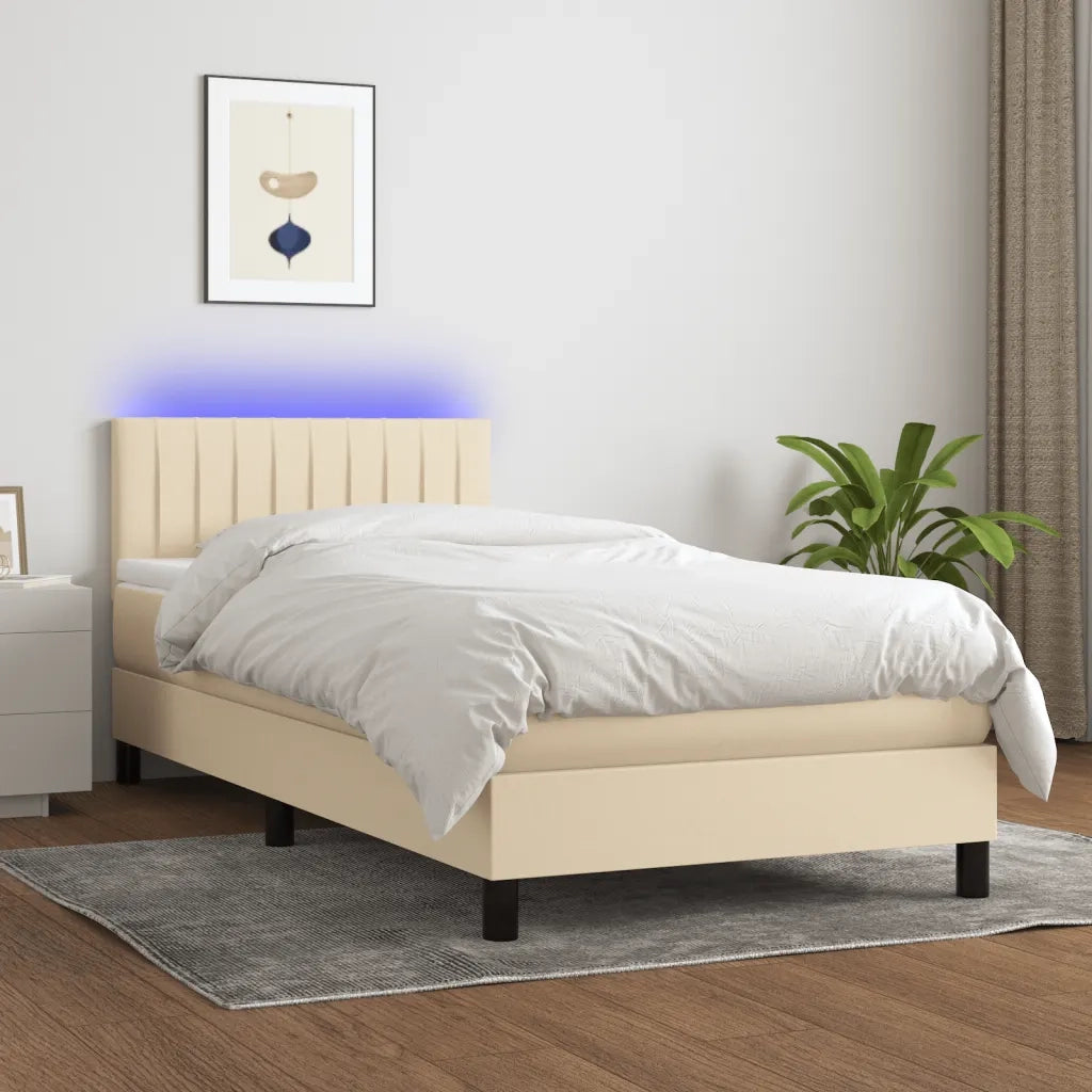 Letto singolo | Letto per adulti | Letto a Molle con Materasso e LED Crema 80x200 cm in Tessuto