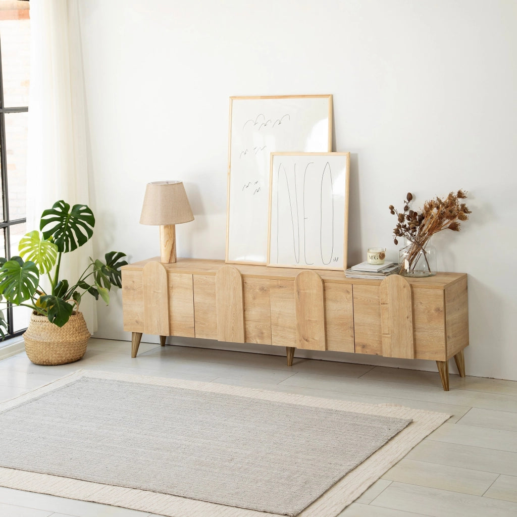 Scodosia, Mobile Porta tv 4 Vani, 180x35x50h cm Marrone Rovere Chiaro
