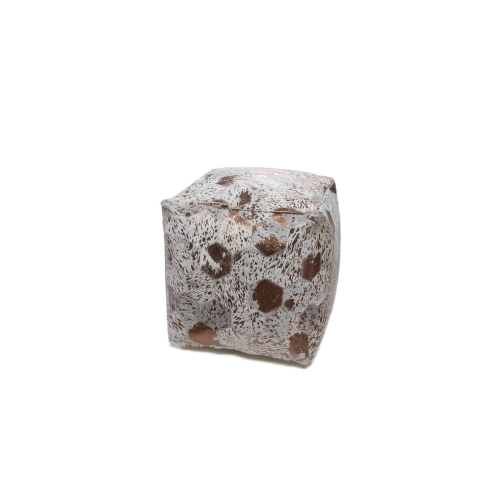 Pouf Dazzle in Pelle Effetto Metallizzato Avorio e Cromo
