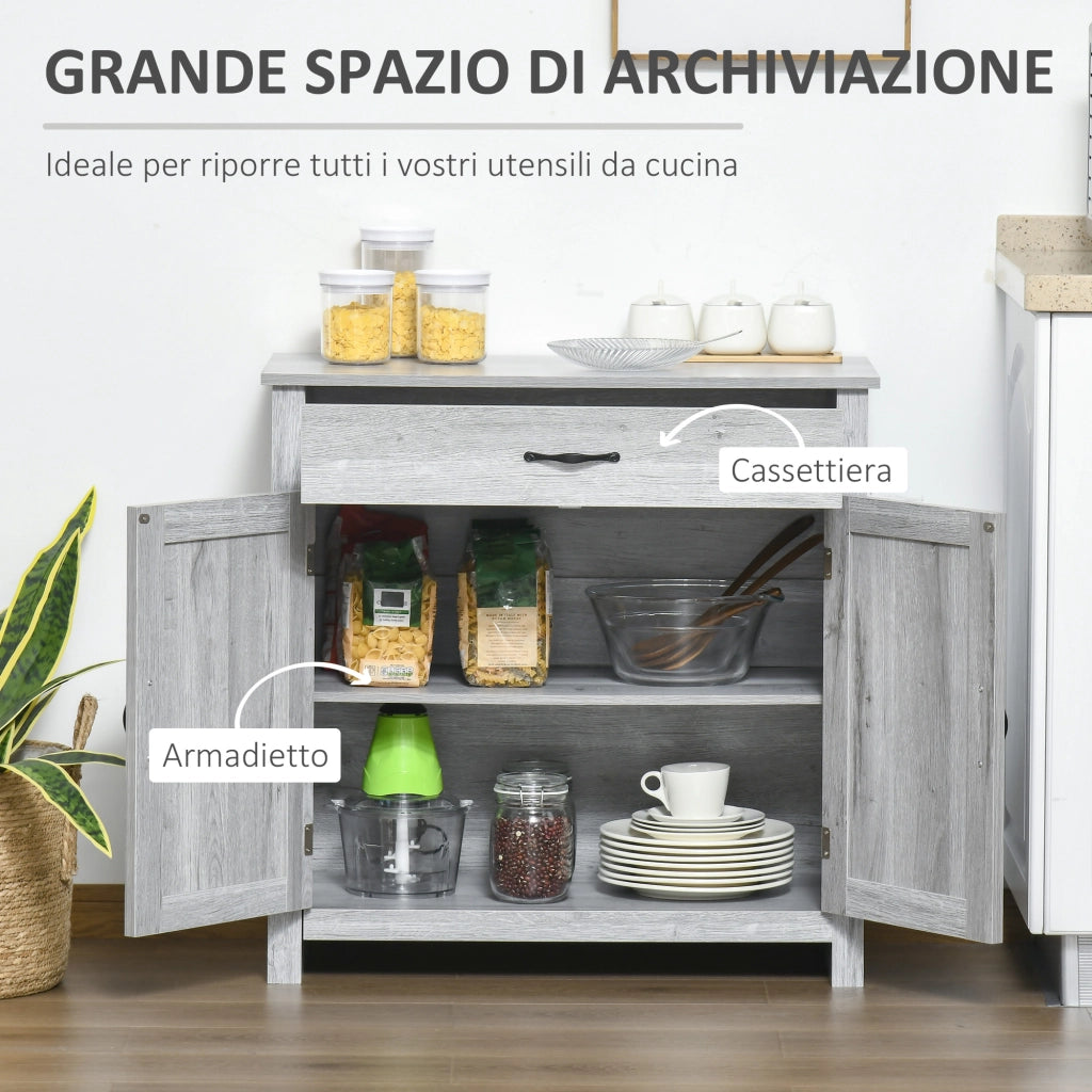 Credenza Cucina Country con Armadietto 2 Ante e Cassetto ¨C zephmum ¨C 80x39.7x80cm, Grigio