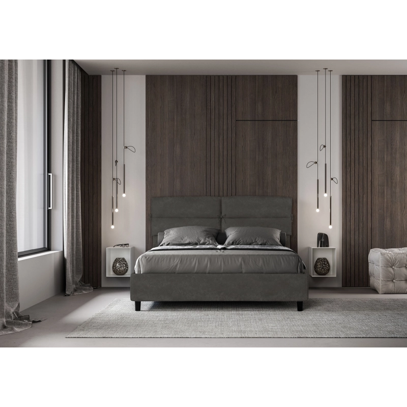 Letto imbottito Matrimoniale 160x190 cm Nandy - Con rete,Microfibra,Grigio