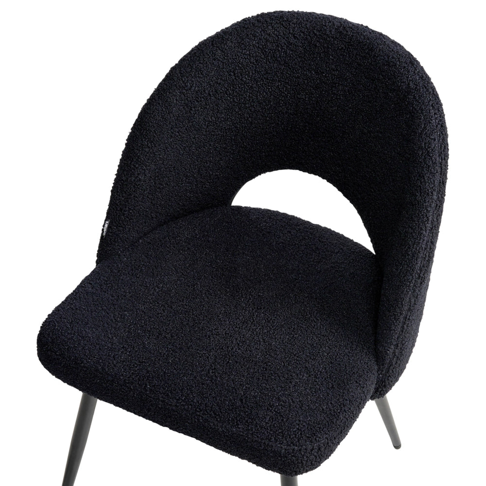 Set di 2 sedie da pranzo in tessuto bouclè nero braccioli schienale intagliato gambe in metallo moderna industriale