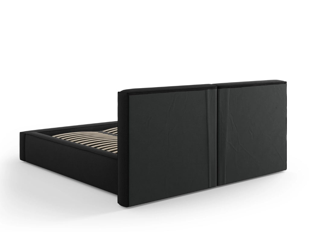 Cosmopolitan Design - Letto a cassettone con testiera doppia "Arendal" 160x200cm in tessuto strutturato nero 