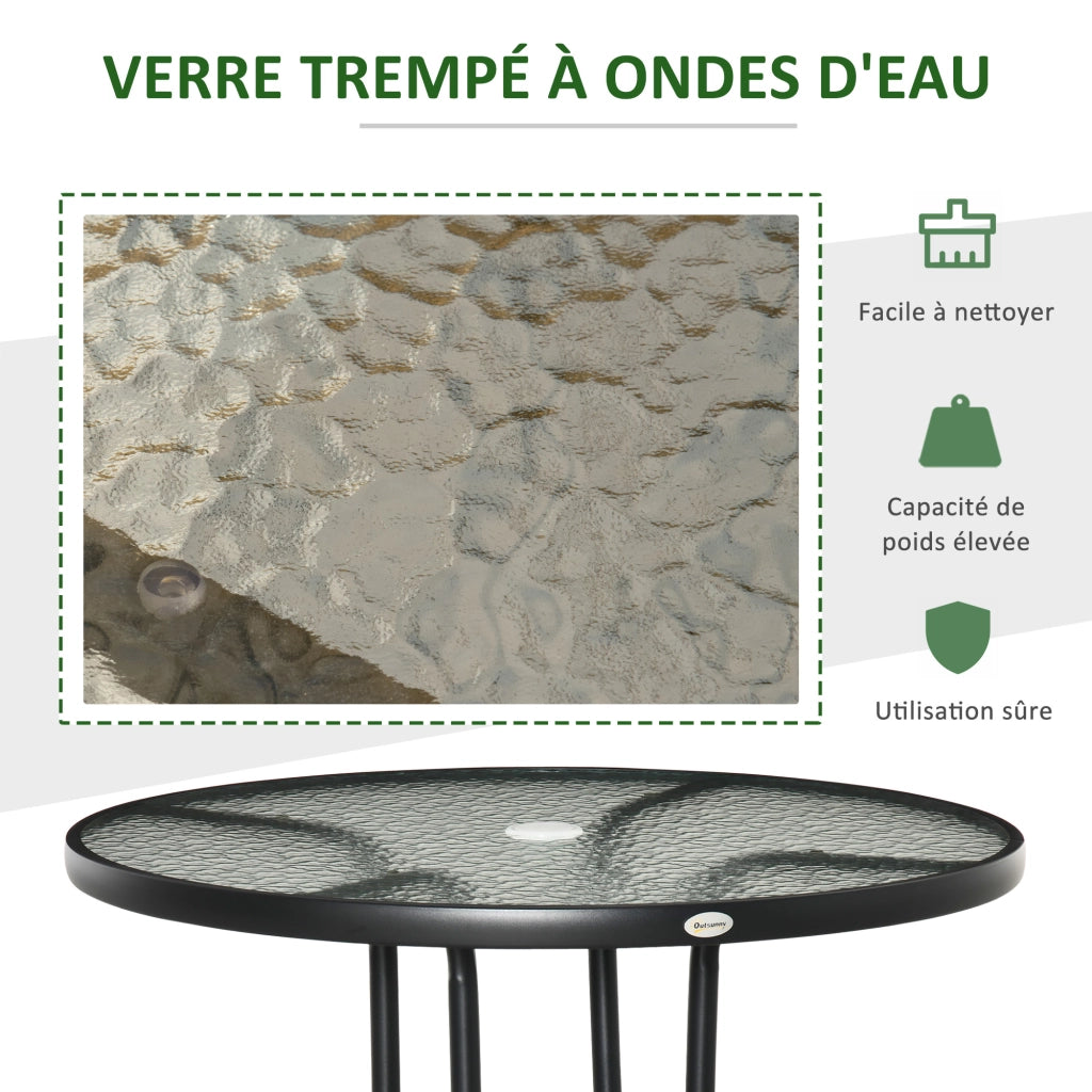 Tavolo da pranzo rotondo da giardino ¨C Xylo ¨C Vetro temperato nero ? 80x72 cm