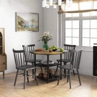 Tavolo da Pranzo per 4-6 Persone con 2 Ripiani Integrati, in Acciaio e MDF, Ø100x76 cm, Nero e Marrone
