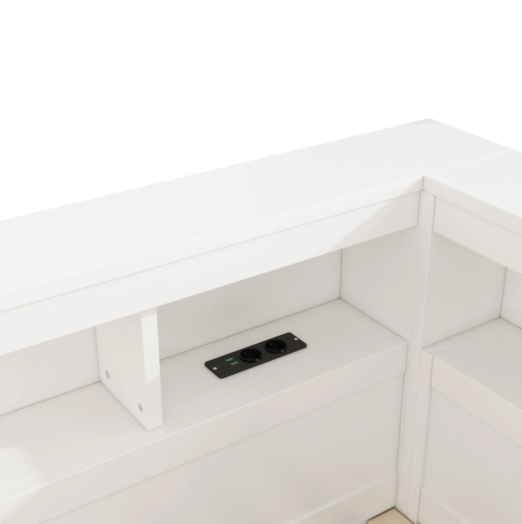 Daybed 140x190 cm con prese e USB; vano laterale; in truciolato e MDF bianco