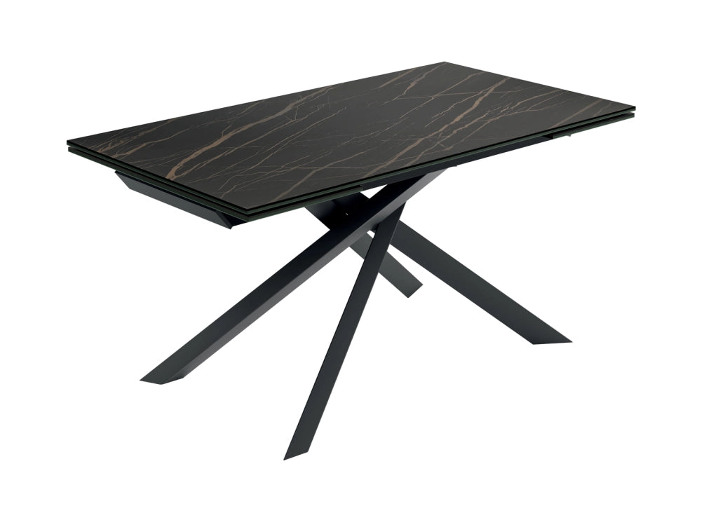Tavolo Allungabile Cross OM/463/PO con Top in Ceramica Marmo Portoro e Gambe in Metallo Verniciato Nero - 160/240 cm - Stones