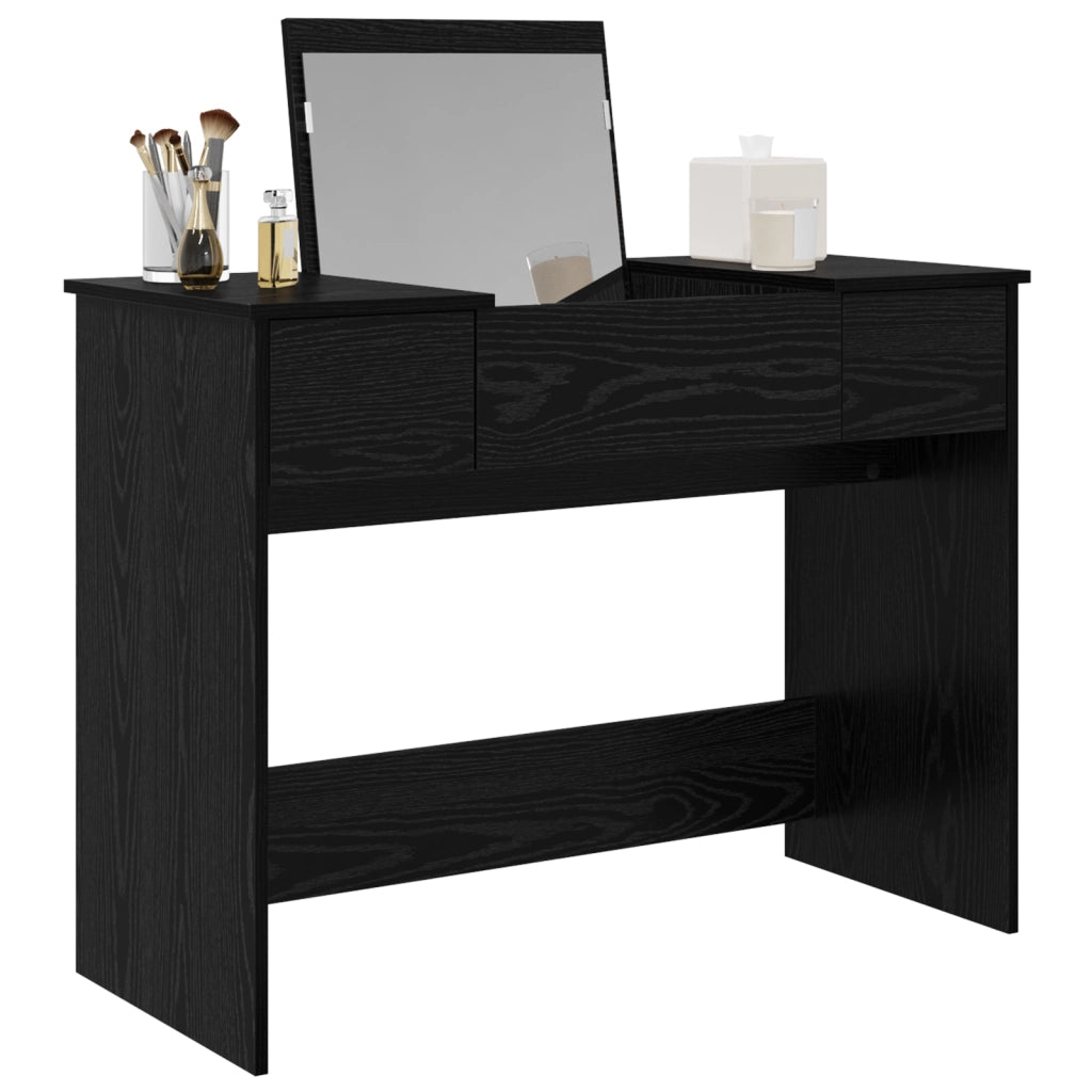 Toeletta con Specchio Rovere Nero 100x45x76 cm