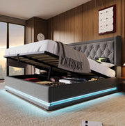 Letto contenitore 180x200 cm con LED e USB; cotone grigio (Senza materasso)