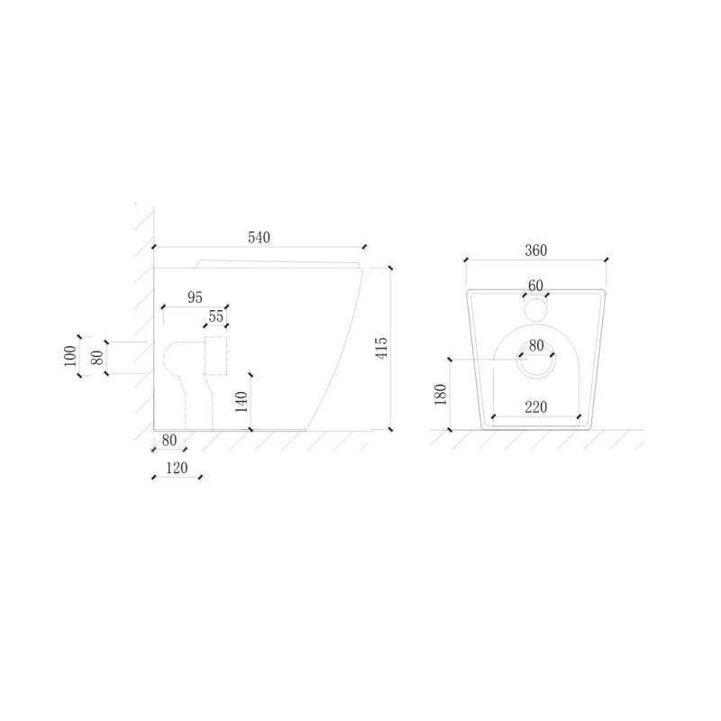 WC filo muro FT54D a pavimento in ceramica bianco 54x36x41.5H cm.