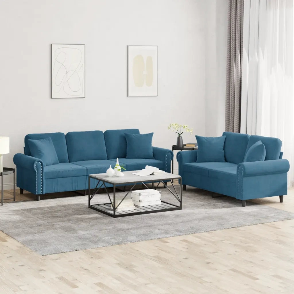 Set di Divani 2 pz con Cuscini Blu in Vellutocod mxl 131060