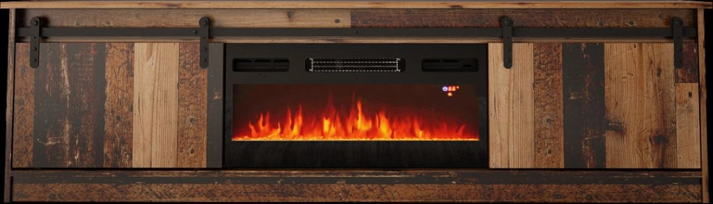 MOBILE TV CON CAMINETTO ELETTRICO GRANERO INCORPORATO cm200x35x57 LEGNO ANTICO
