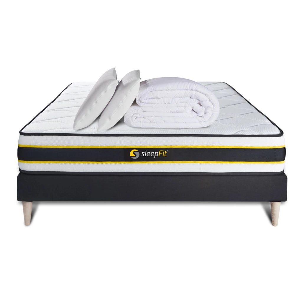 Pacchetto letto completo - Materasso 140x190cm + Box spring con doghe (kit) + 2 cuscini + Piumone - Flexy