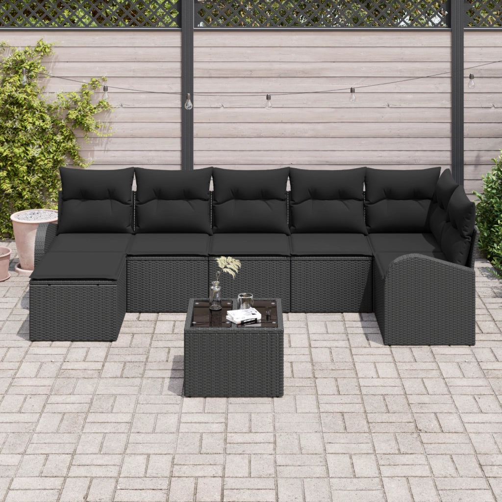 Set Divano da Giardino 8 Pezzi con Cuscini Beige in Polyrattan