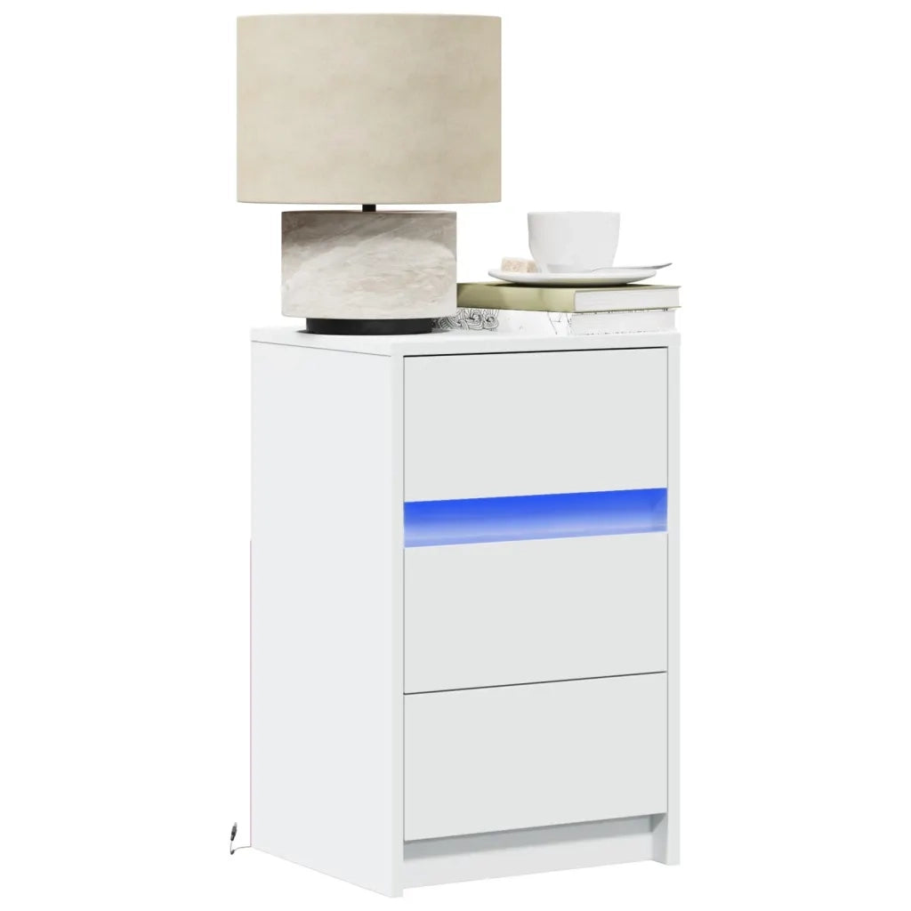 vidaXL Comodino con Luci LED Bianco in Legno Multistrato