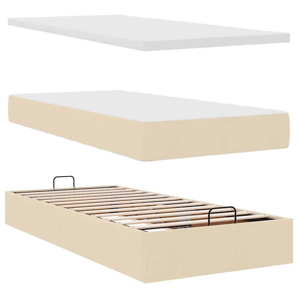 Struttura Letto Pouf con Materassi Crema 160x200 cm in Tessuto 3311992