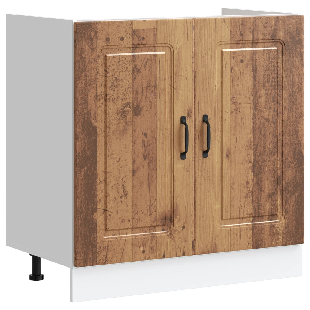 Armadio da Cucina  "Kalmar" con Doppi Lavelli in Legno Vecchio