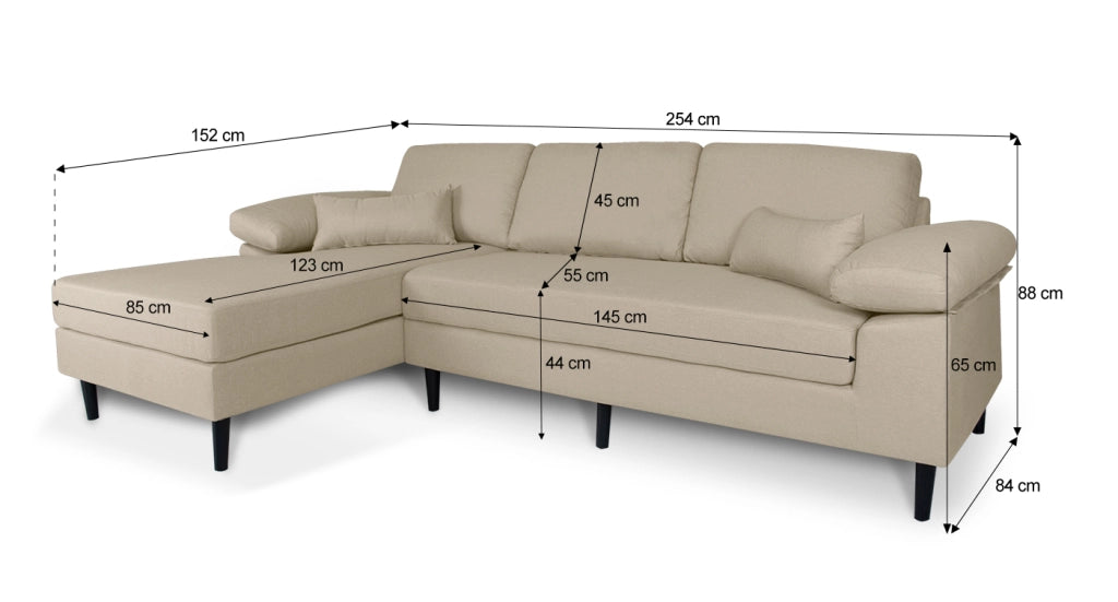 Divano angolare 3 posti con chaise longue sinistra tessuto beige - Washington - DI-WA11FBC-CLSX