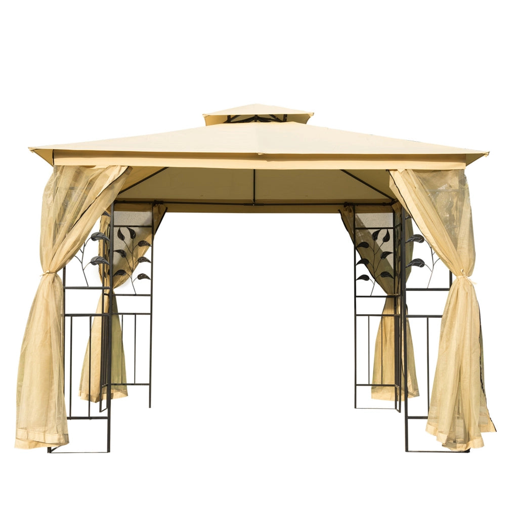 Gazebo da Giardino 3x3m con Zanzariera, Telaio in Acciaio e Doppio Tettuccio, Beige