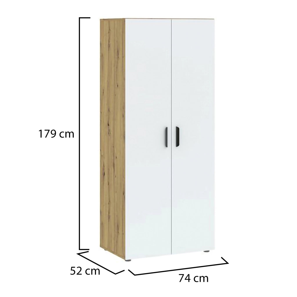 Armadio Camera da Letto Malvito, Guardaroba 2 Ante un Ripiano, 74x179h cm Marrone Rovere