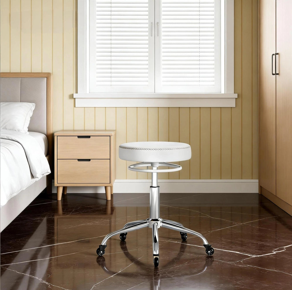 Sgabello da ufficio regolabile con ruote, bianco