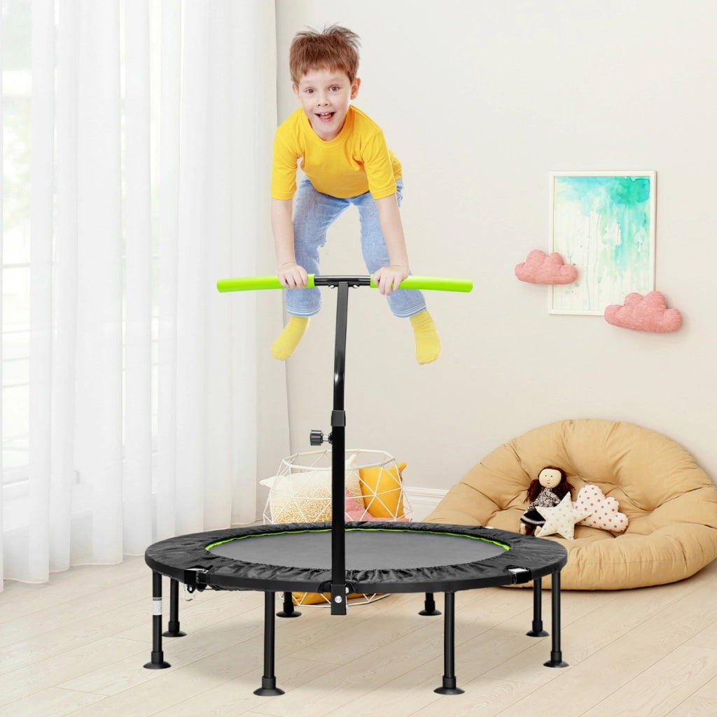 Trampolino silenzioso fitness per bambini e adulti con maniglia regolabile-Trampolino pieghevole 117cm Verde