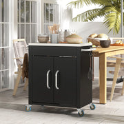 Carrello da cucina con ruote, armadietto, piano in acciaio inox, ganci cromati, nero 86x50x86,5 cm