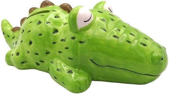 Cassa di risparmio Krokodil 22 cm - Cassa di risparmio per bambini - Cassa di risparmio per animali - Cassa di risparmio in ceramica - Cassa di risparmio con chiusura in gomma - Decorazione divertente - Cassetto del tesoro con coccodrillo