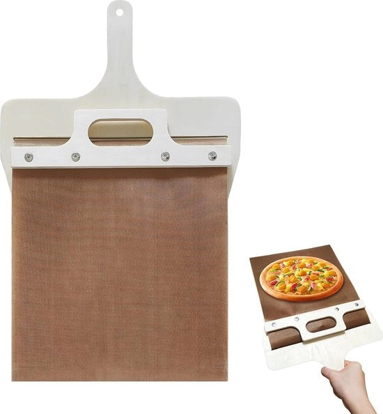 Spiedino per pizza trasportabile, dimensioni 42 x 26 cm, spiedino per pizza in legno con manico, per trasferimento pizza Ø 26 cm, spiedino per pizza con superficie antiaderente