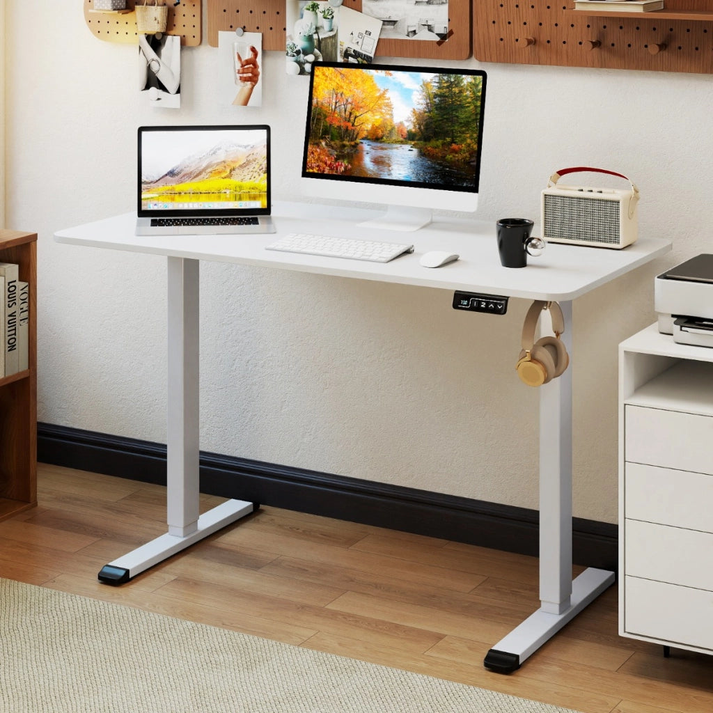 Scrivania ergonomica sit-stand con memoria altezze e gancio per cuffie, Scrivania elettrica regolabile in altezza-Scrivanie