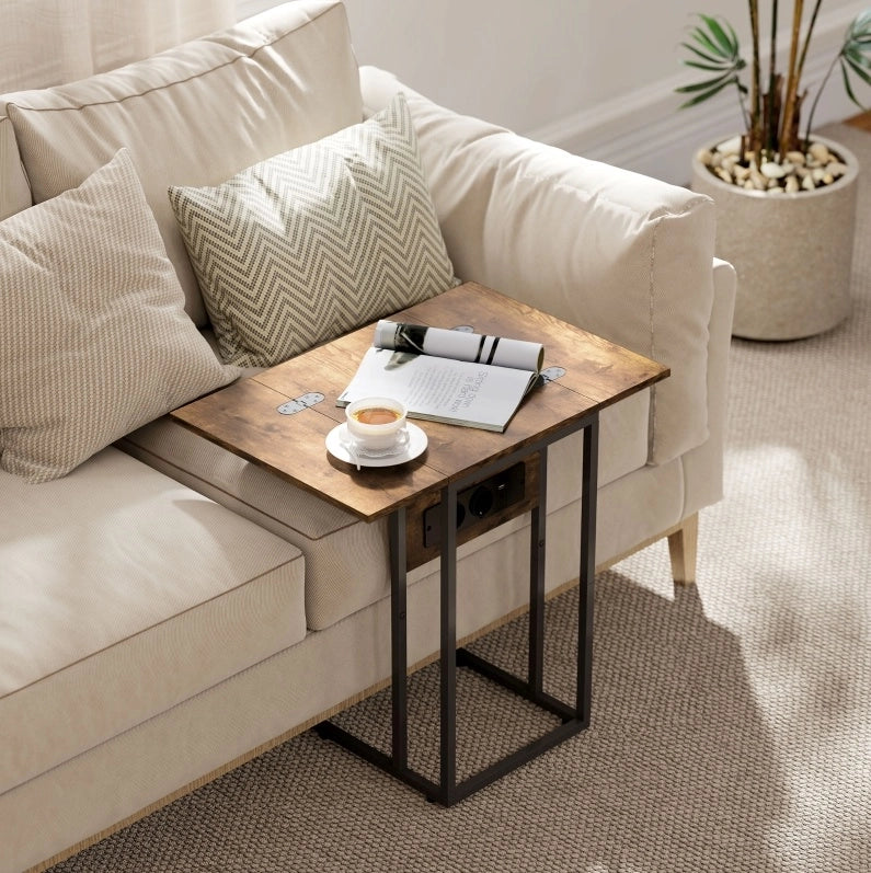Tavolino pieghevole 39x29x57 cm in legno e metallo marrone rustico con USB
