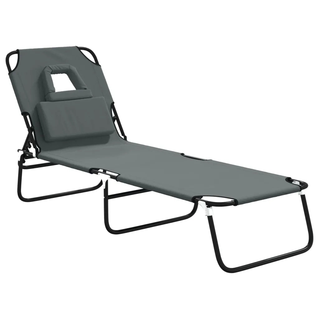 Lettino Prendisole Pieghevole Grigio Tessuto Oxford e Acciaiocod mxl 105909