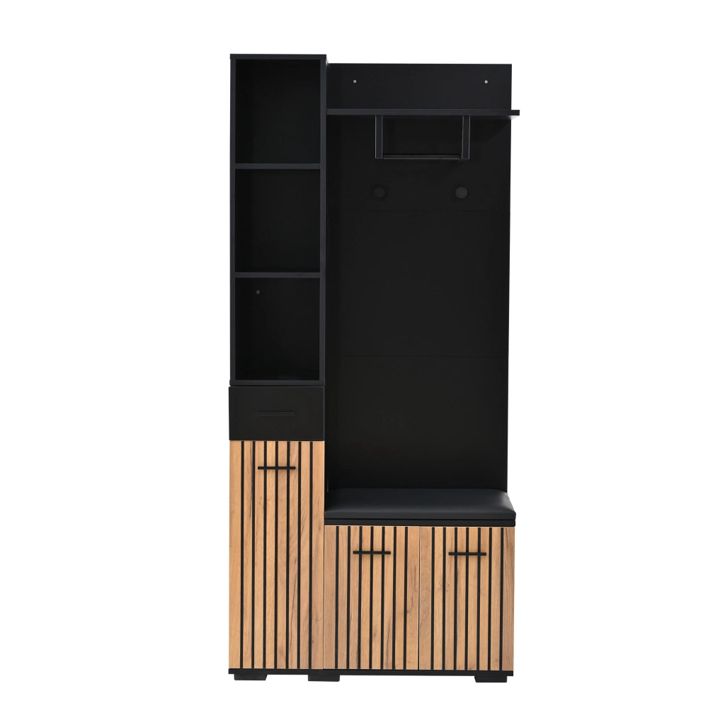 Mobile ingresso con 2 armadi; 1 cassetto; 5 vani; 2 ganci e panca; in pannello truciolare; 80 × 35 × 175 cm