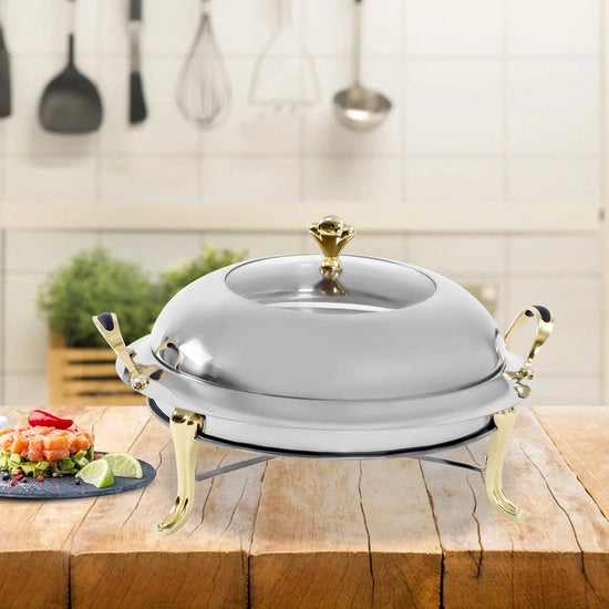 Piatto da buffet in rame riscaldante, ronde voedselwarmer con maniglie, facile da pulire, 28cm