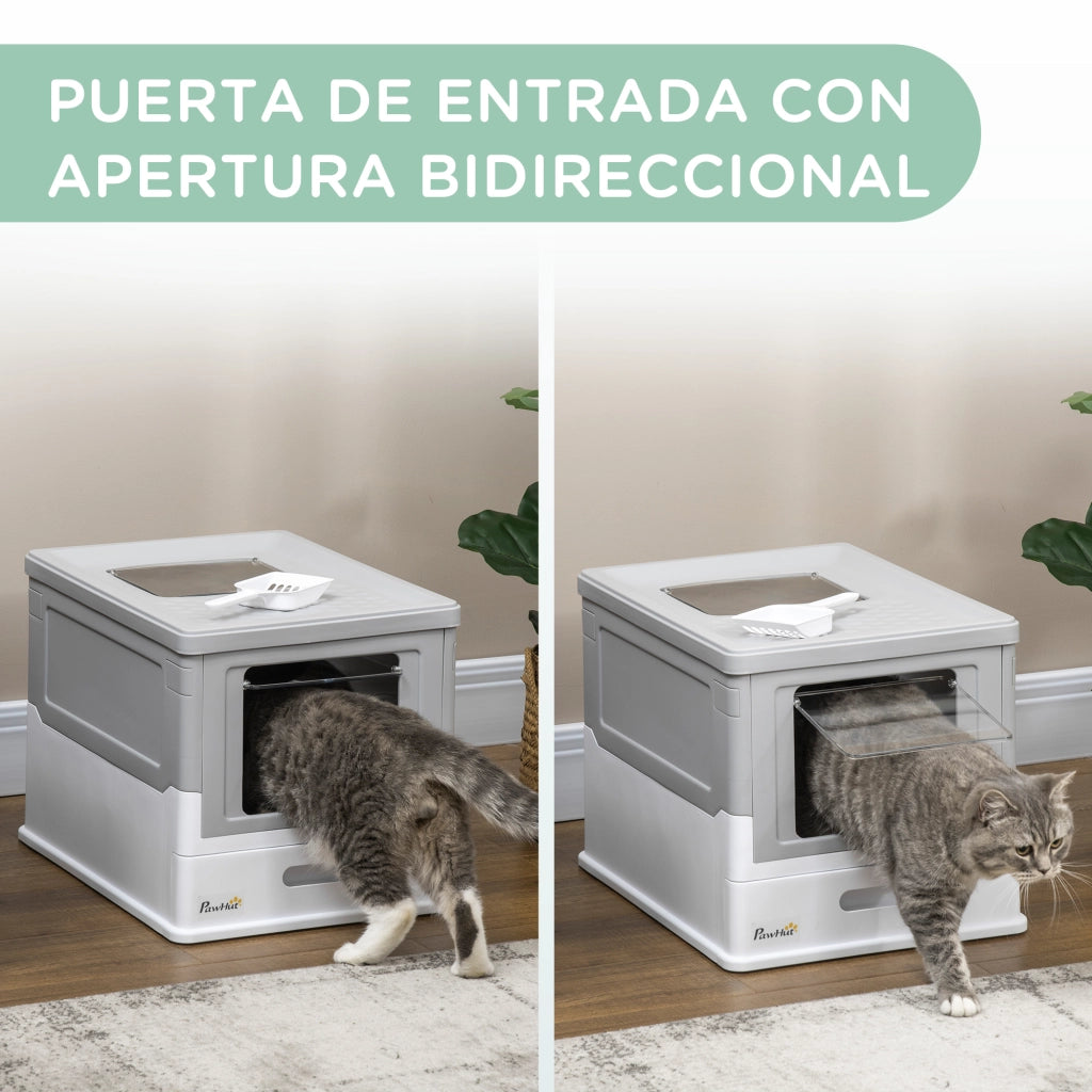 Lettiera per Gatti Chiusa ¨C Xylo ¨C Smontabile con Ingresso Frontale e Uscita Superiore con Paletta 47,5x35,5x36,7 cm Grigio e Bianco