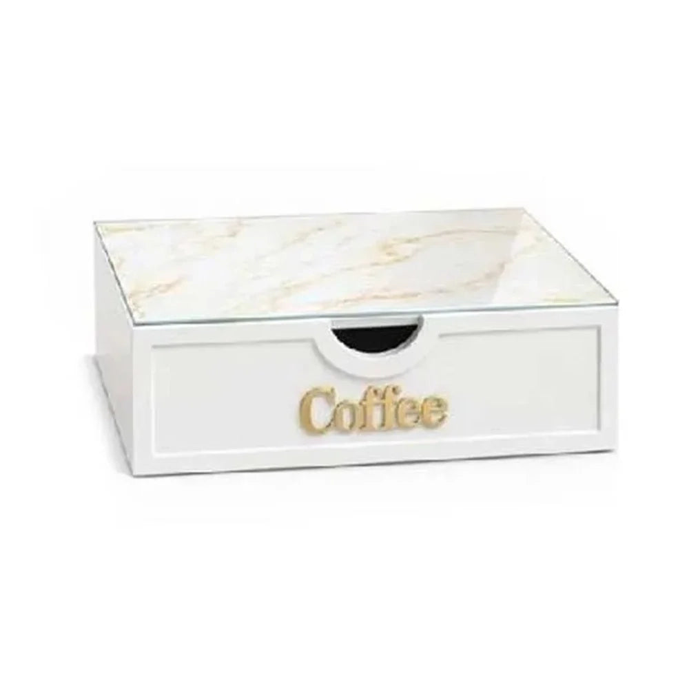 Trade Shop - Cassetto Organizer Porta Capsule Cialde Coffee Top Vetro Trasparente Marmo Divisori 747160 -
