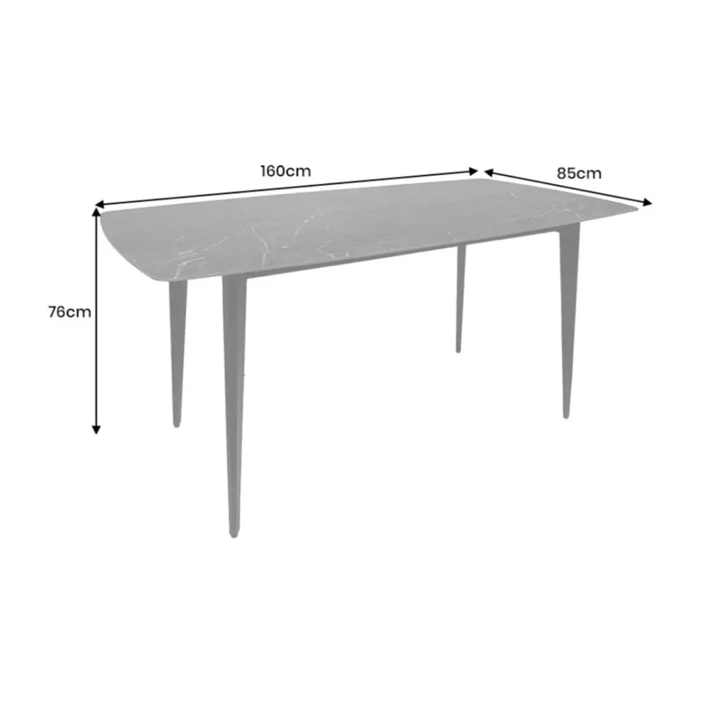 Table HEXA – Rettangolare 160 cm – Piano in ceramica effetto marmo antracite – Gambe in metallo – Stile moderno