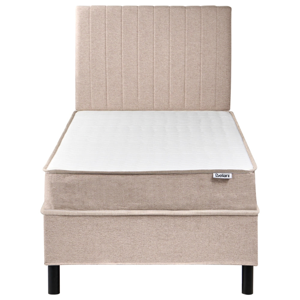 Letto singolo con testiera Materasso a molle insacchettate 90 x 200 cm Beige camera da letto