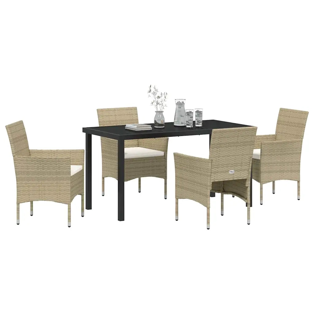 Set da Pranzo per Giardino con cuscino 5 pcs Beige polyrattan 3379739
