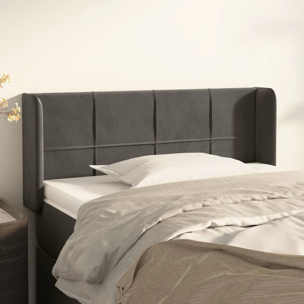 Testiera | Testata ad Orecchio Grigio Scuro 103x16x78/88 cm in Velluto
