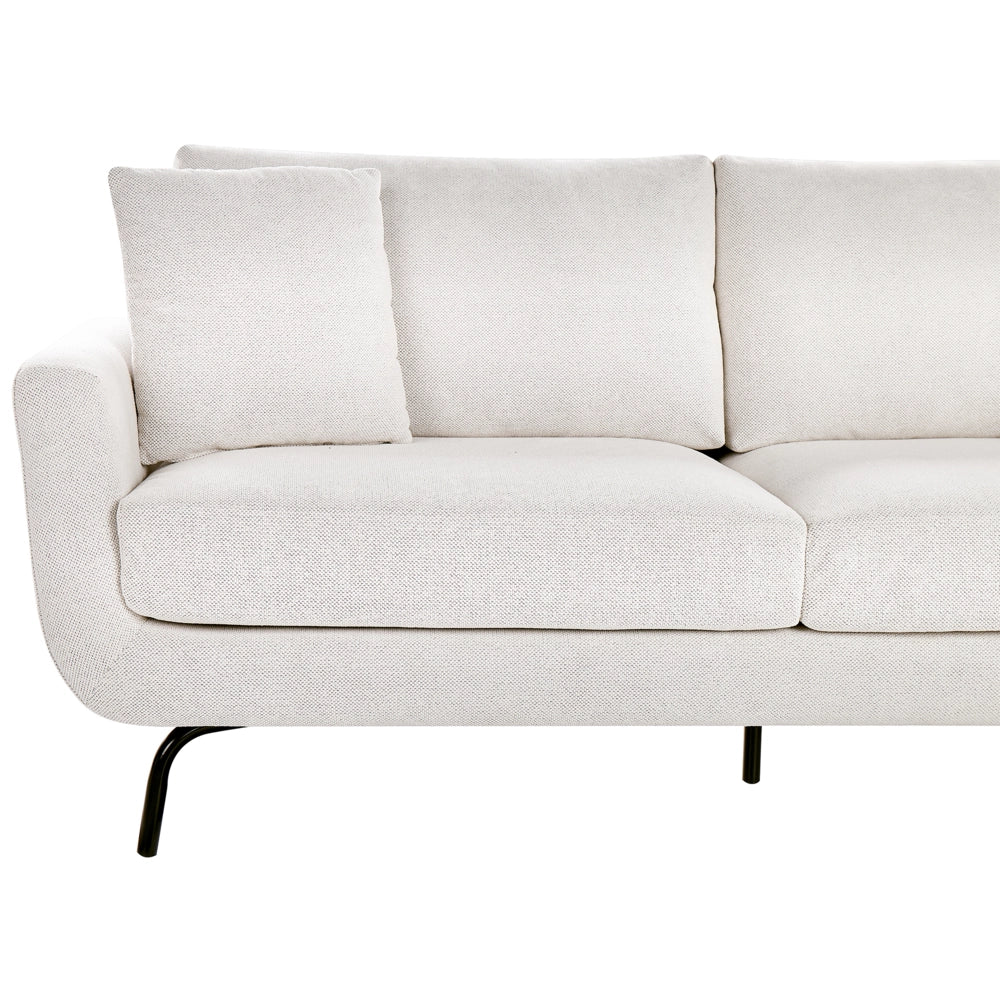 Divano a 3 posti in tessuto bianco sporco con gambe nere stile retro imbottito