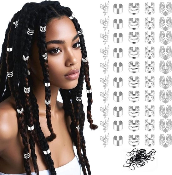 Accessori per capelli in argento, 50 pezzi, cuffie metalliche adattabili, mini bretelle per capelli e perle per capelli per uomo e donna