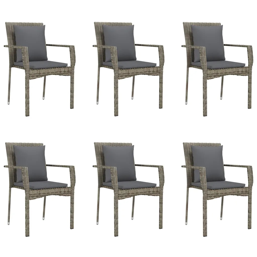 Set da Pranzo Giardino 7pz Nero e Grigio con Cuscini Polyrattan
