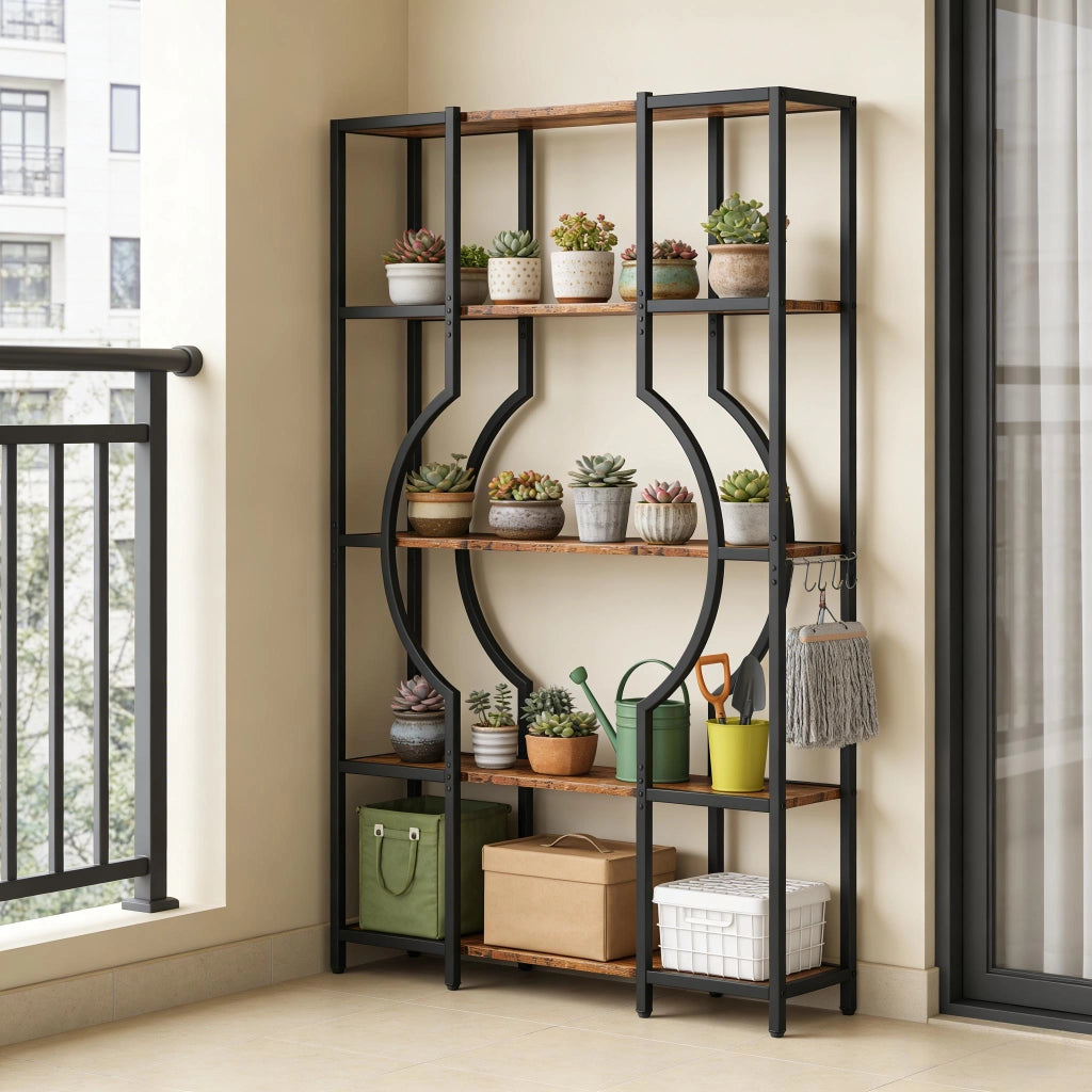 LIBRERIA A 5 RIPIANI 108x36,5x28 cm Metallo nero e legno rustico